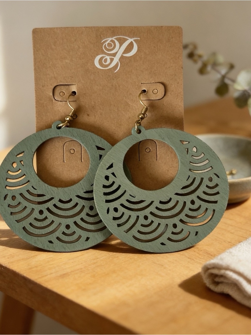 Plunder Design Sage Green Laser-Cut
Circle Drop Earrings